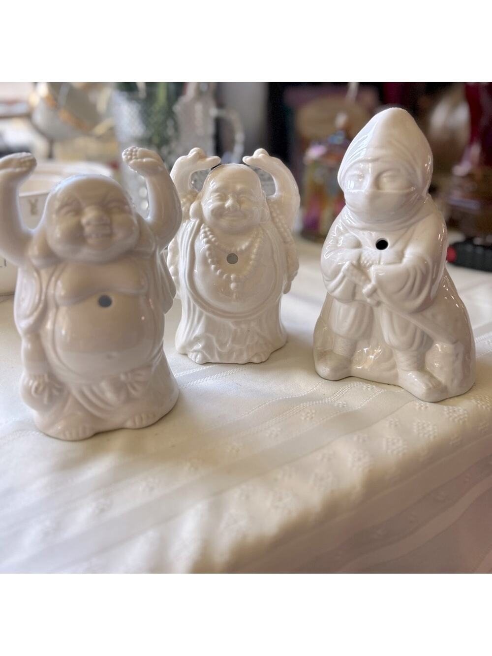 Vintage set of 3 ceramic Buddha asian hibachi figurines